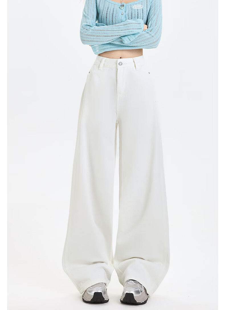 Langsha Pure Cotton Women's Denim Jeans Summer New White High Waist Straight Loose Casual Wide Leg Pants 16