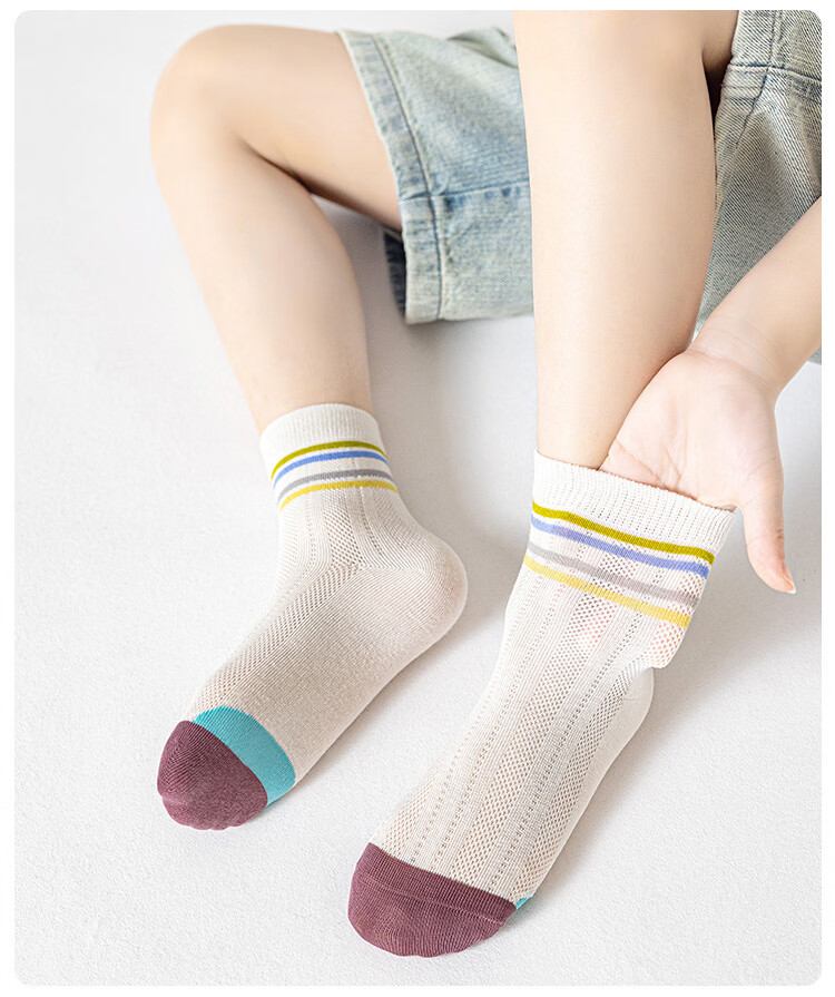 Little Pig Banner A-Class Xinjiang Long-Staple Cotton Kids Socks Soft Skin-Friendly High Elastic Non-Binding High-Value Student Summer Mesh Socks 9