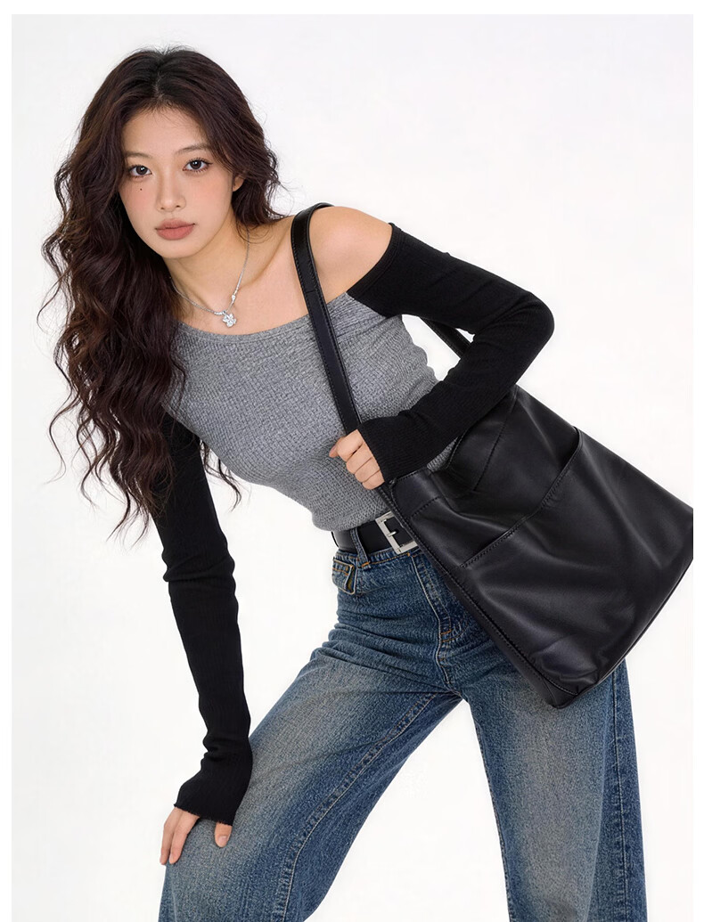 Mishi 2026 New Large Capacity Commuter Tote Bag Simple Casual Shoulder Bag Lambskin Women's Bag Brown 12