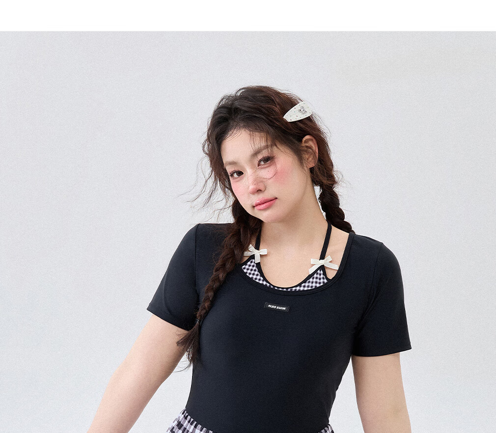 Agliondy Plus Size Women's One-Piece Swimsuit Waist-Slimming Figure-Flattering Classic Black and White Check L 20