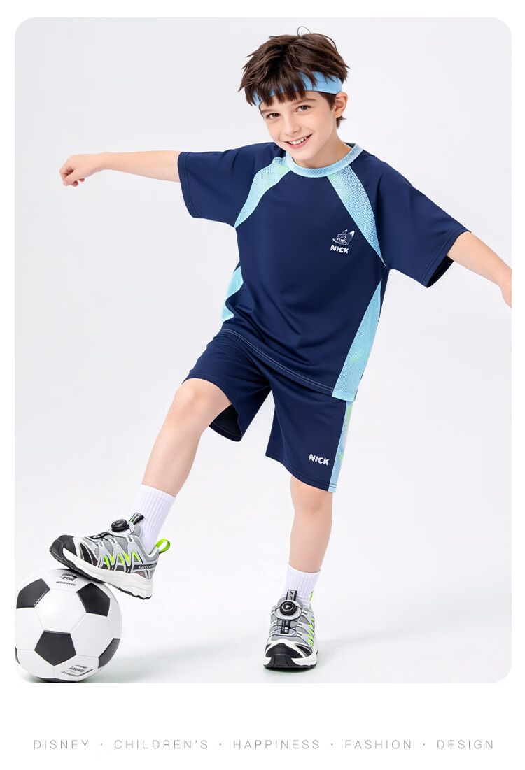 Disney Boys Quick-Dry Summer Set 2026 Sun Protection Ice Silk Mesh Short Sleeve T-Shirt and Shorts Two-Piece Set Navy Blue Size 130 16
