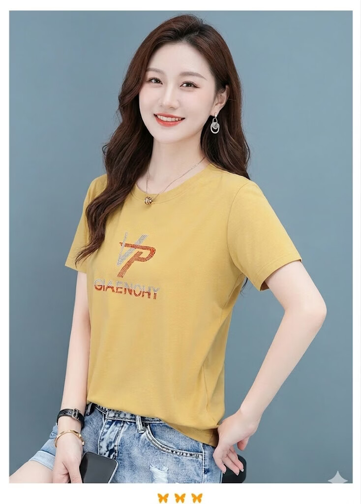 AEMAPE Women's Short Sleeve Summer 2026 New Mid-Age Thin Loose Fit Crew Neck T-Shirt 14
