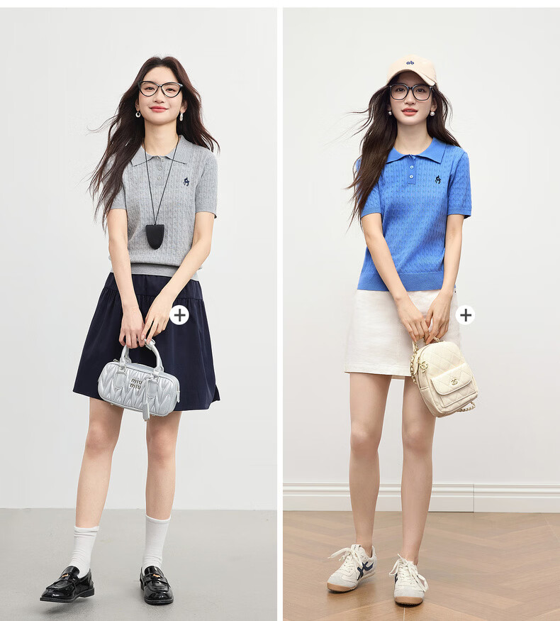 Sllsky College Style Polo Collar Cable Knit Short Sleeve Sweater Women Spring Summer New Wool Embroidered Top 4