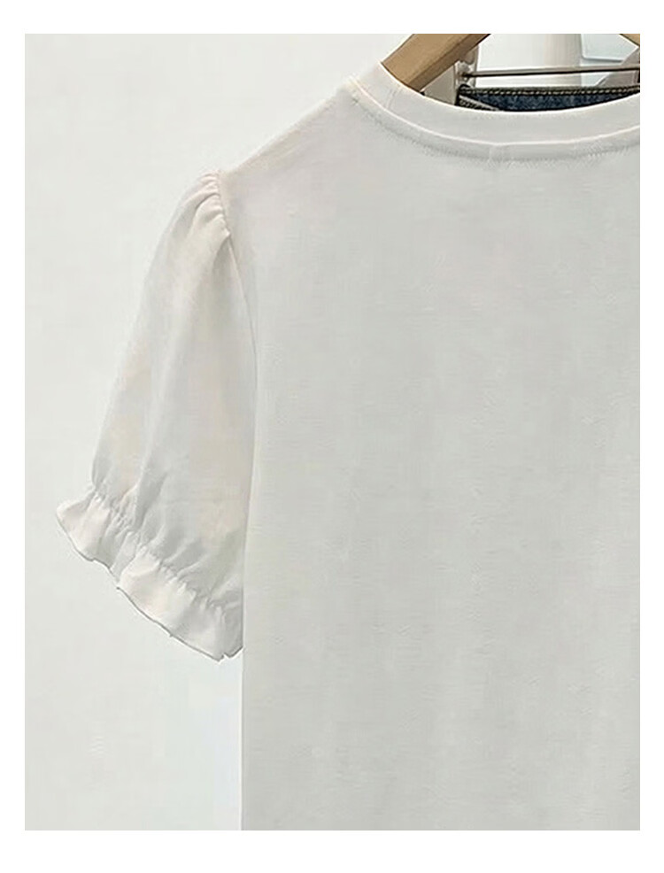 TonLion 2026 Summer Women's Puff Sleeve Short Sleeve T-Shirt Off-White L 7