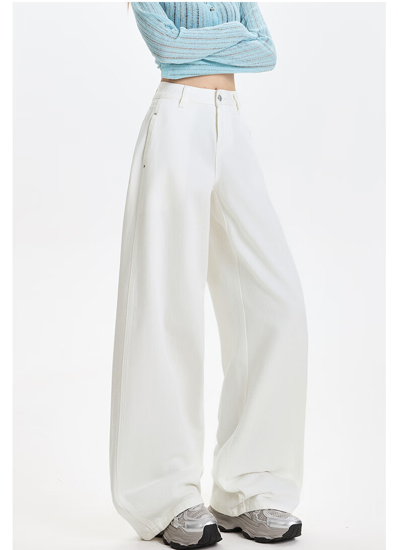 Langsha Pure Cotton Women's Denim Jeans Summer New White High Waist Straight Loose Casual Wide Leg Pants 18