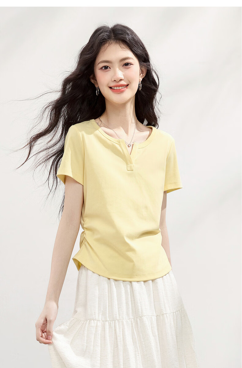 Sllsky Slim Fit Shoulder-Structured Short Sleeve T-Shirt for Women 2026 Summer New Waist-Accentuating Top 14