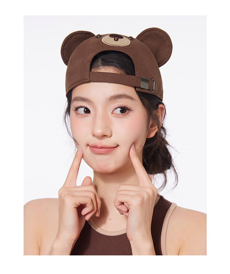 CACUSS Women's Duckbill Cap Spring Summer New Pure Cotton Soft Top Cartoon Age-Reducing Ear Baseball Cap Cute Bear Brown 7