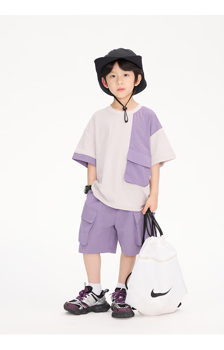 Paitown Kids 2026 New Boys' Summer Colorblock Short Sleeve and Shorts Casual Set Stylish 11
