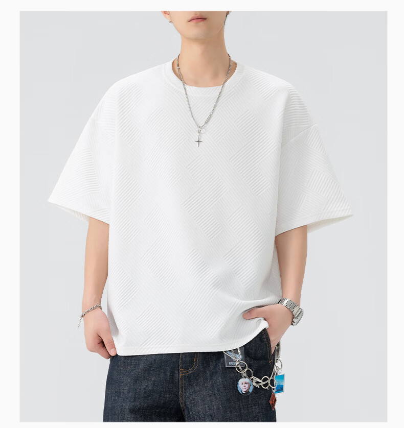 Fingercroxx IT Men's Summer Casual Basic Cotton T-Shirt, Trendy Loose Fit Short Sleeve Crew Neck Top, White, M 21