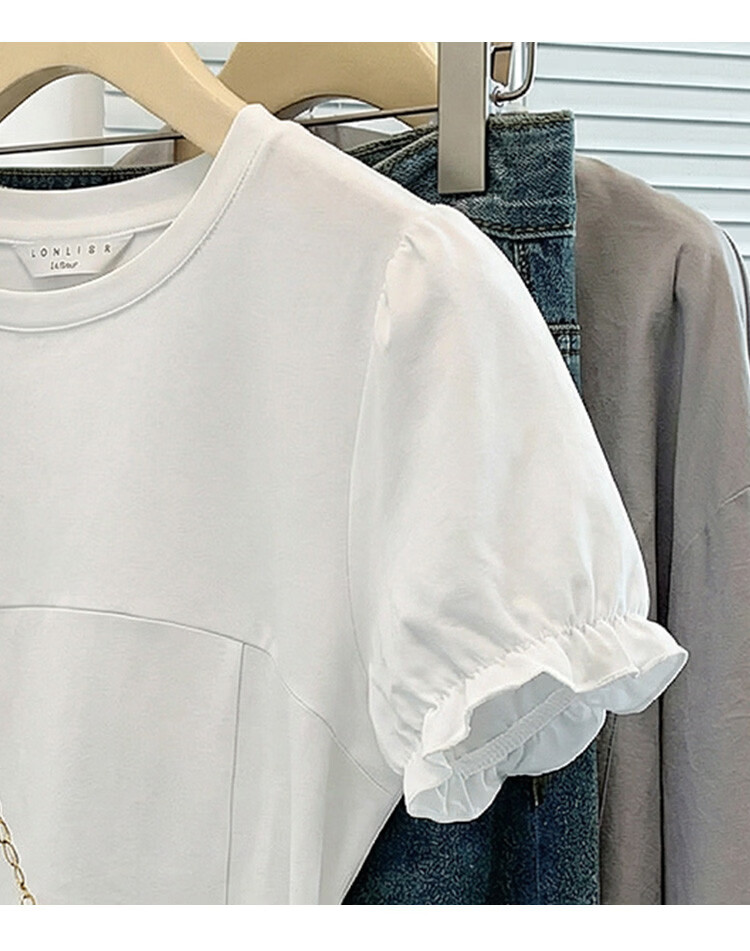 TonLion 2026 Summer Women's Puff Sleeve Short Sleeve T-Shirt Off-White L 6
