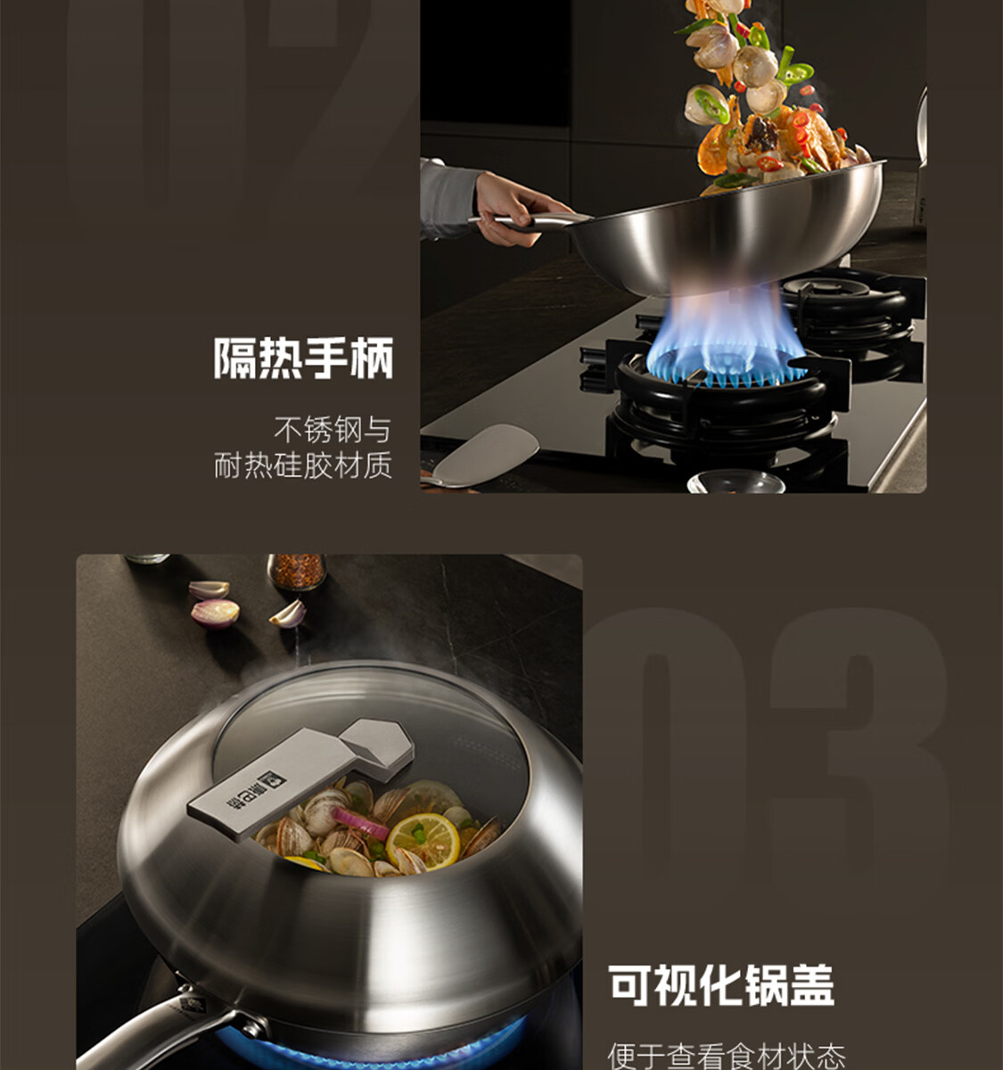 Kambach 5th Generation Pure Titanium Non-Coated Frying Pan Non-Stick Antibacterial 316L Stainless Steel Wok Compatible with Induction Cooker 17
