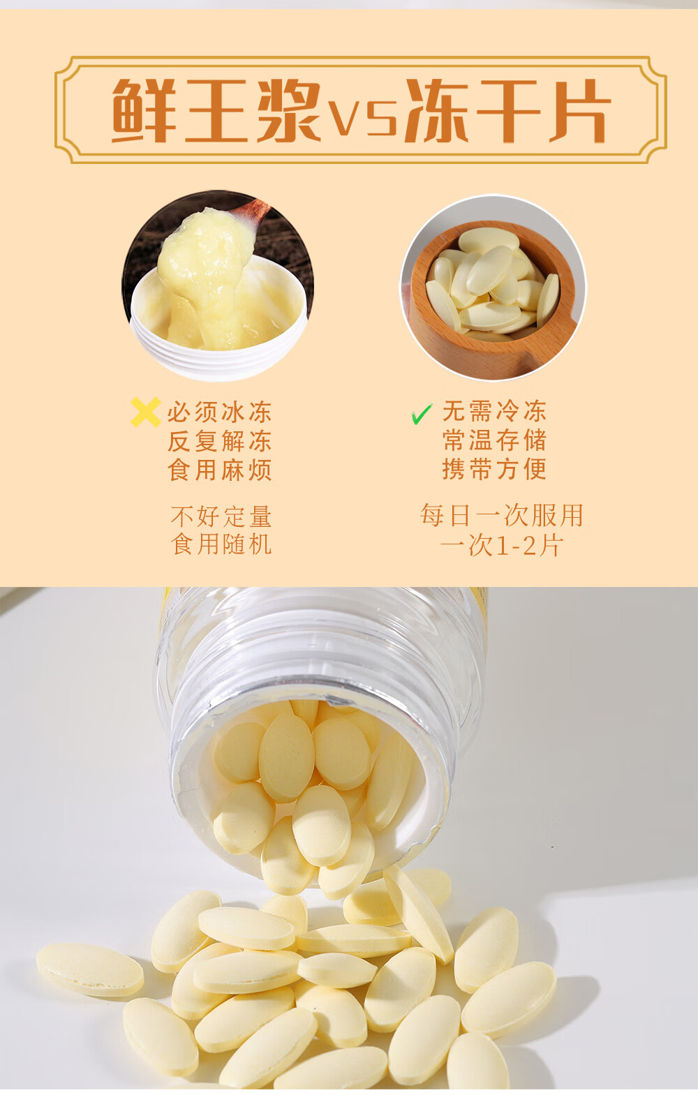 华茂 华茂 蜂王浆冻干片冻干粉 蜂皇浆含片500mg*60片 蜂王浆含片-1瓶