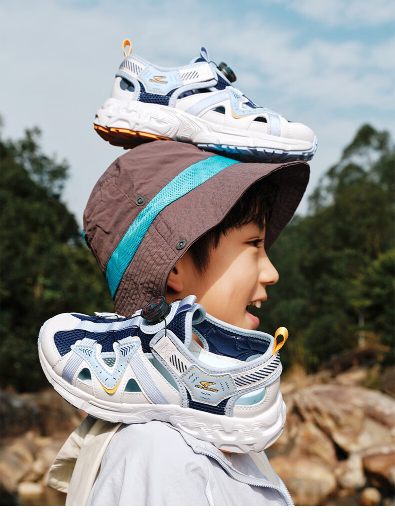 DR·KONG Summer Open-Toe Sandals Lightweight Outdoor Breathable Slip-On Button Kids Sandals Blue/Grey Size 30 15