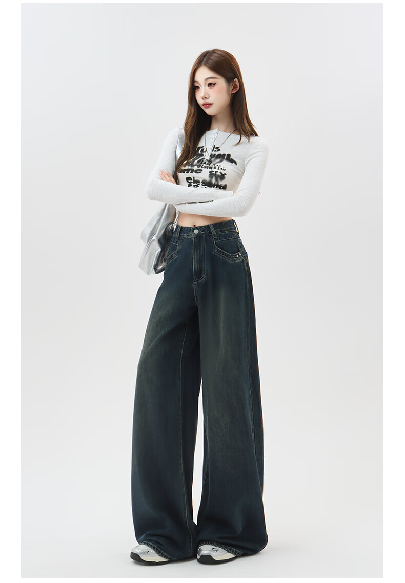 Romon High Waist Wide Leg Jeans Women American Vintage Loose Flared Pants Retro Blue M 9
