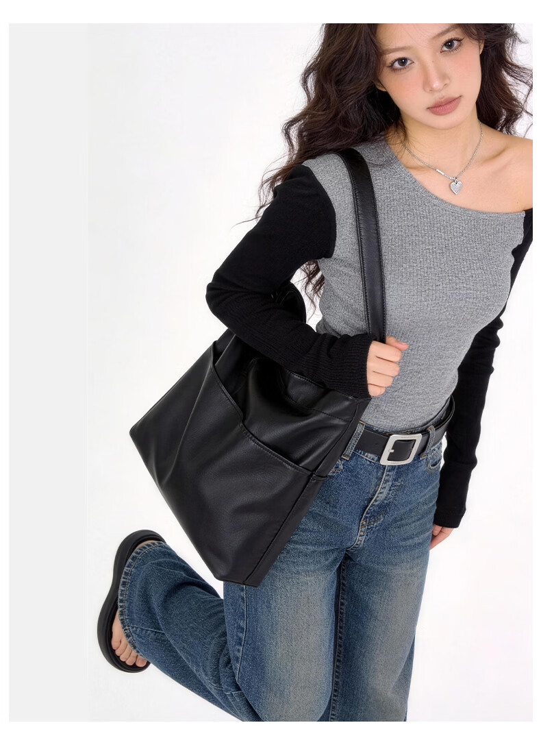 Mishi 2026 New Large Capacity Commuter Tote Bag Simple Casual Shoulder Bag Lambskin Women's Bag Brown 13