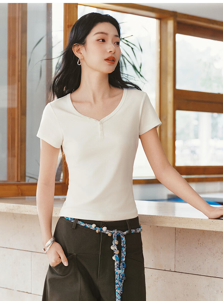 Semir Women's Summer Short Sleeve V-Neck Half-Placket Pullover Slim Fit T-Shirt 2026 Top 109326100046 9