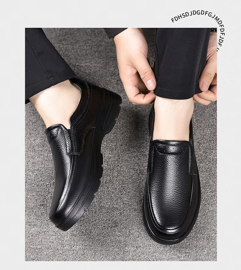 CARTELO First Layer Cowhide Men's Breathable Casual Leather Slip-On Shoes Genuine Leather Dad Shoes KX05 Black Size 46 4