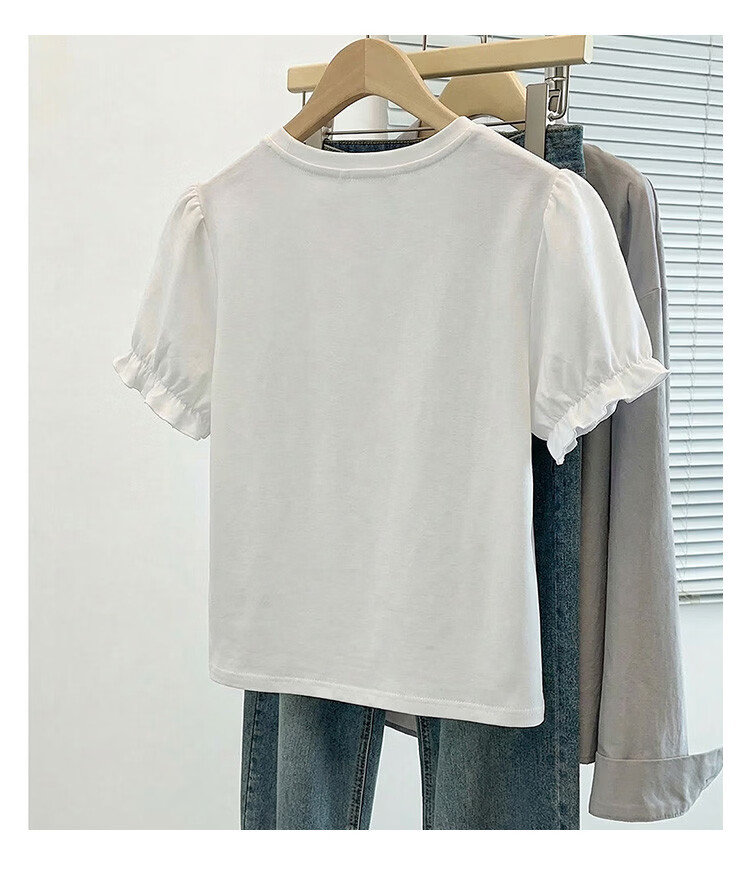 TonLion 2026 Summer Women's Puff Sleeve Short Sleeve T-Shirt Off-White L 4