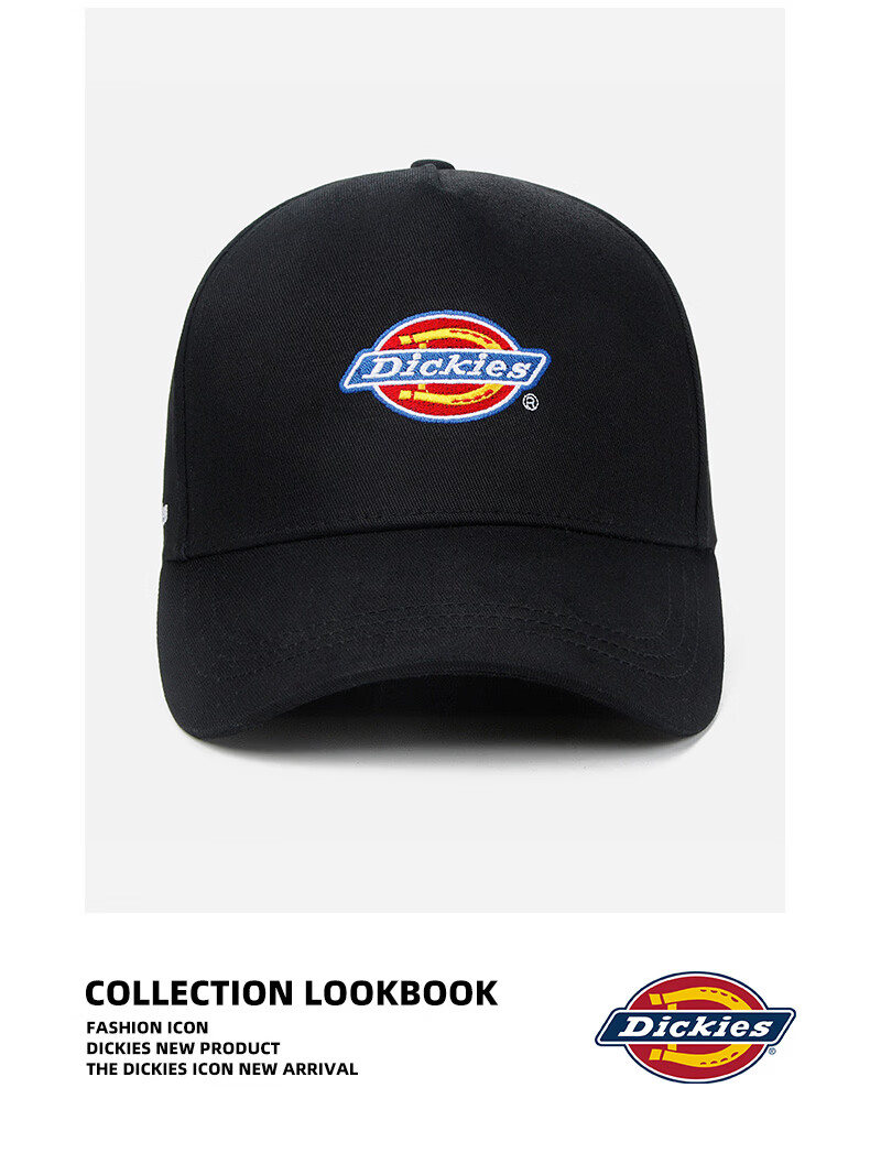 Dickies Vintage Velcro Hard Top Baseball Cap Unisex New Duckbill Hat Slim Face Outdoor Sunshade Black 4