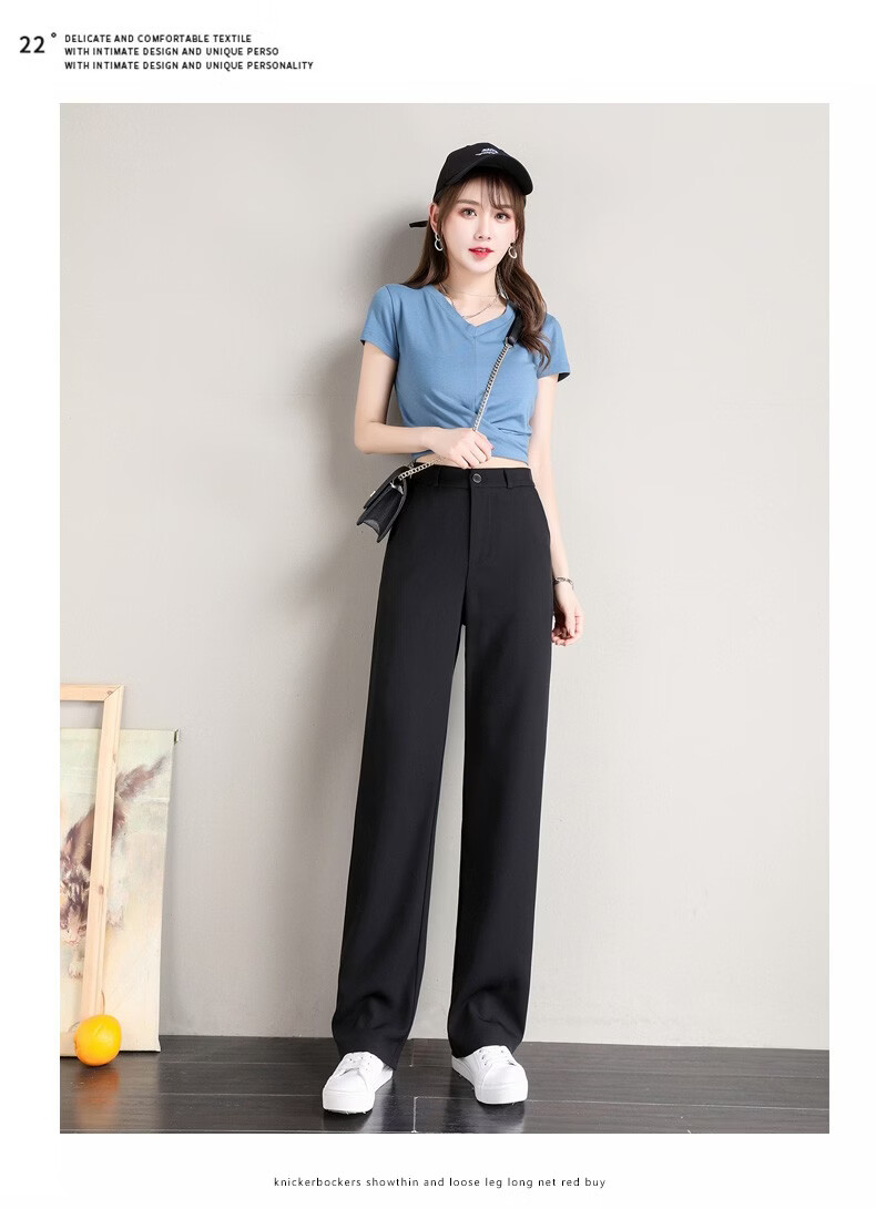 Langsha Women's Summer Thin High Waist Slim Fit Elastic Waist Straight Leg Casual Suit Pants 23