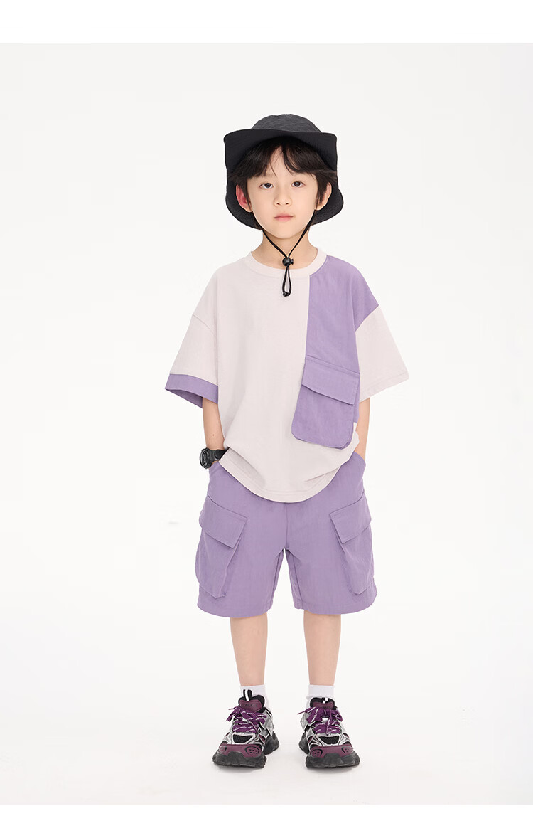 Paitown Kids 2026 New Boys' Summer Colorblock Short Sleeve and Shorts Casual Set Stylish 13