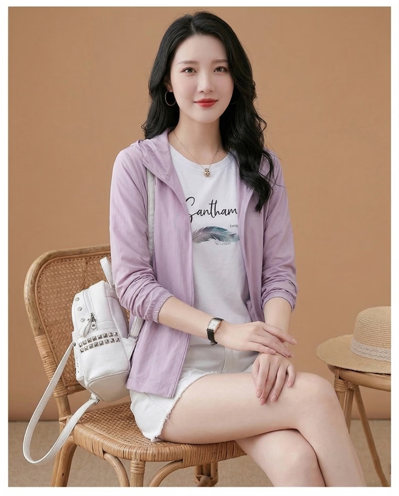 AEMAPE Lightweight Sunscreen Jacket for Women Summer 2026 New Mid-Aged Mom UV Protection Outdoor Skin Jacket Coat 25
