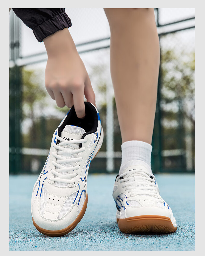 DEERWAY Badminton Shoes for Men And Women, Shock-Absorbing Comfortable Wear-Resistant Stable Support Competition Training Sports Shoes White Black Gold Size 35 16