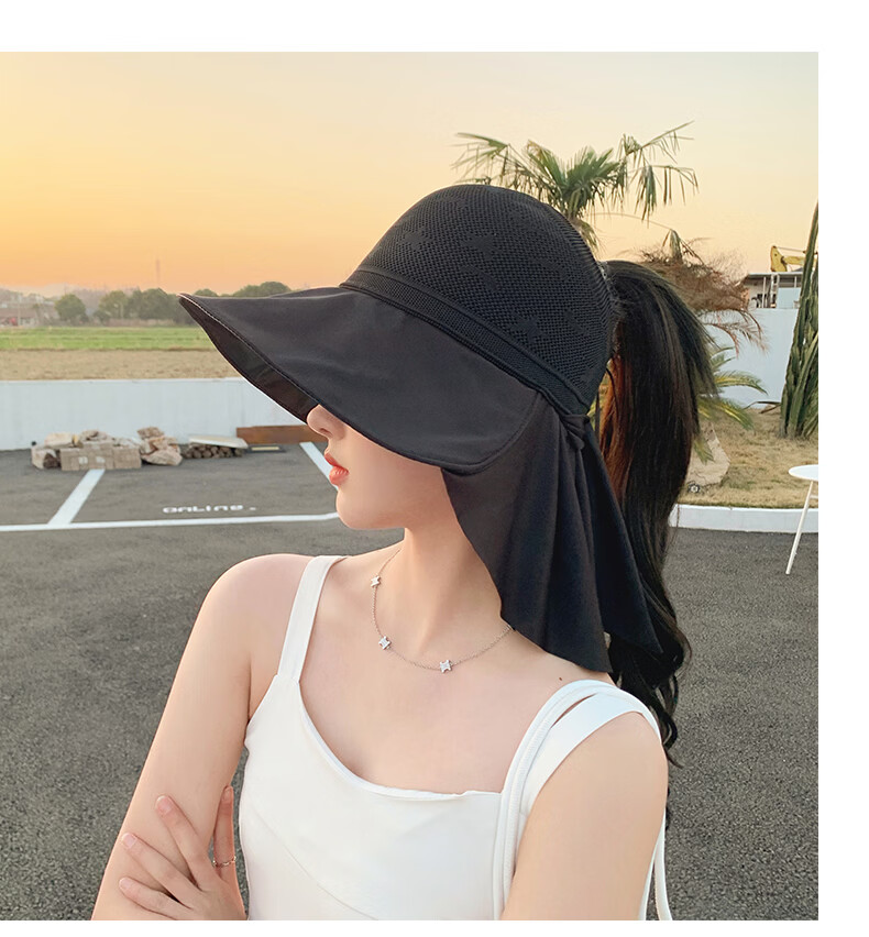 TUCANO Women's Summer Open-Top Sun Hat with Wide Brim Outdoor Cycling Face-Covering UV Protection Shawl Sunshade Hat 15