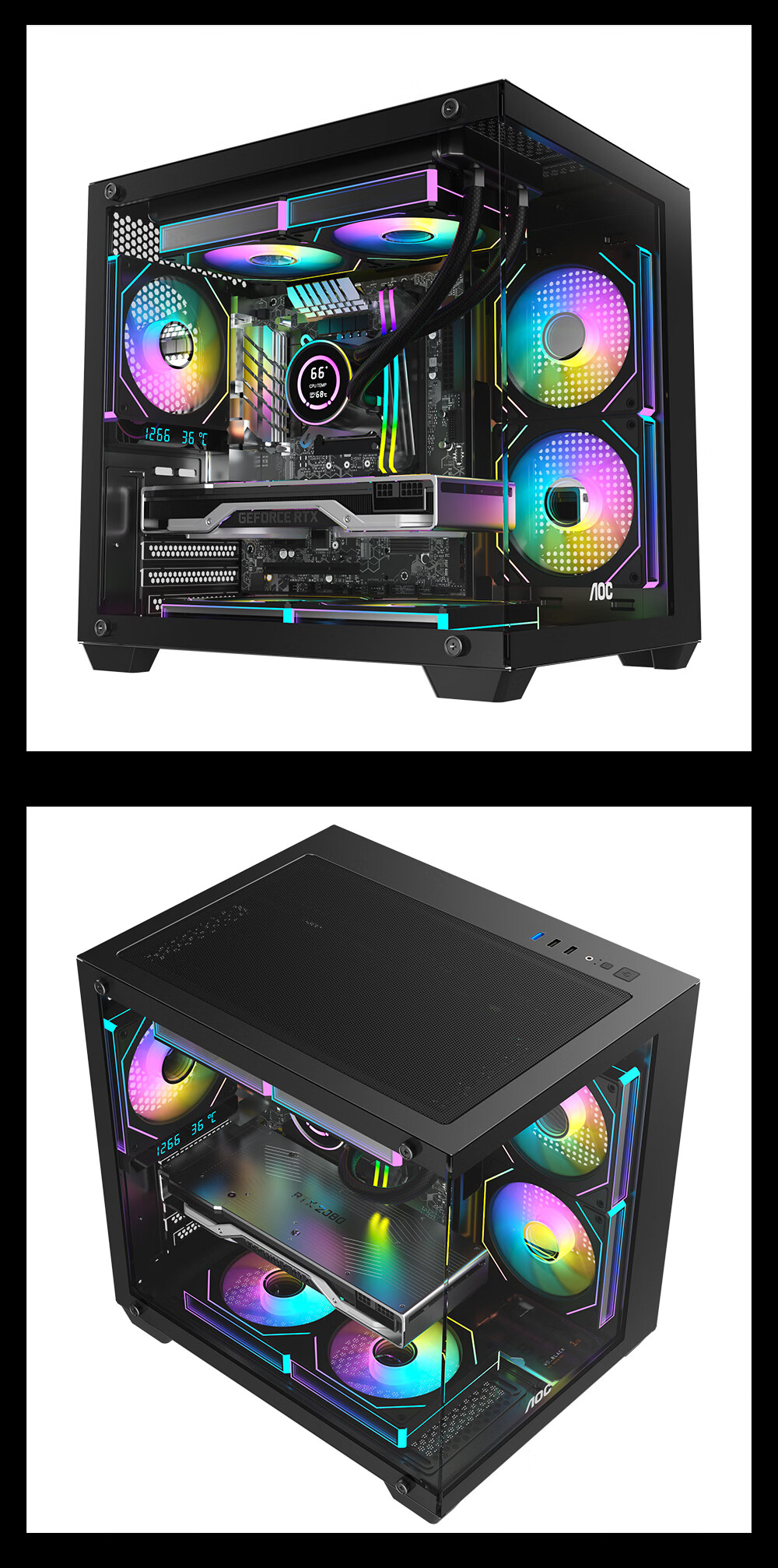 AOC Seaview CG391B Case + T122RB Fan 3-Pack Set (M-ATX Pillarless Double-Sided Side-Transparent Seaview Case, Supports 240mm Water Cooling, ARGB Temperature-Controlled Fans) 5