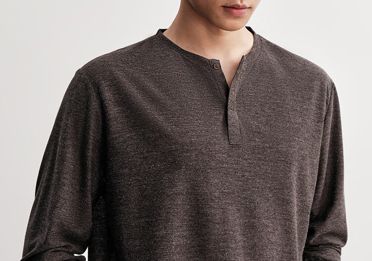 HAUT TON Fine Herringbone Texture Long Sleeve T-Shirt Men 2026 Spring Autumn New Base Layer Henley Collar Top 6002 1