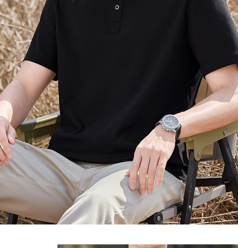 ROMON Men's Liquid Ammonia Mercerized Cotton Polo Shirt Short Sleeve Summer High-End Business Casual T-Shirt Khaki 2XL 15