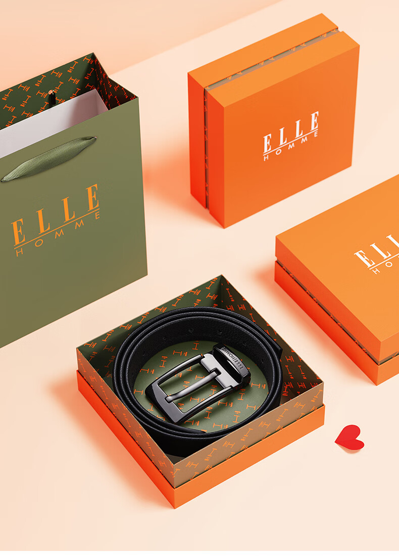 ELLE HOMME French Brand Men's Genuine Leather Belt First Layer Cowhide Pin Buckle Belt Gift Box Birthday Present for Boyfriend Husband 4