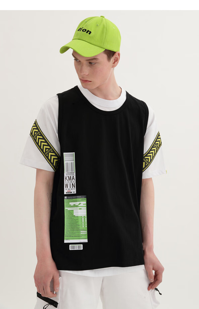 卡玛kama2019夏季新品背心男潮牌宽松圆领纯棉印花无袖t恤2219906