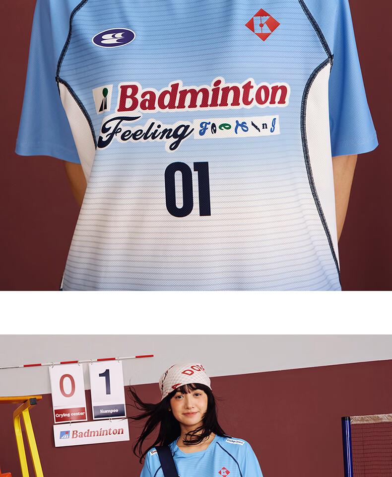 KUMPOO (KUMPOU) Badminton Short-Sleeve Quick-Dry Top, T-Shirt, Crying Center Co-Branded Competition Uniform, ACT261610-White, Size M 8