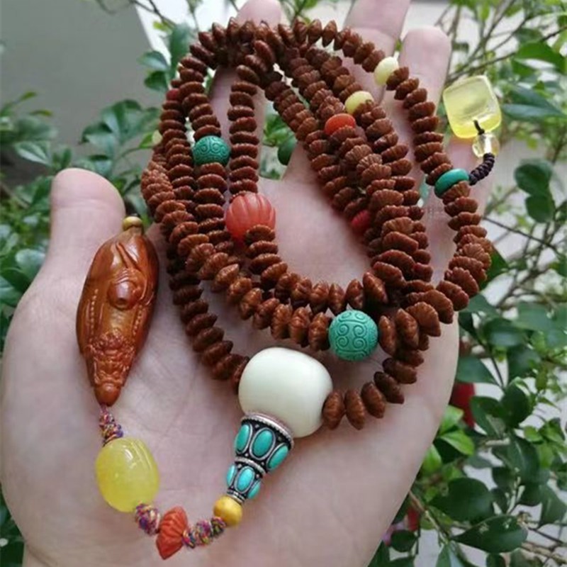 微韵 九华山金叶莲花菩提子菩提出品平肉桩飞碟型佛珠手串念 高端平肉