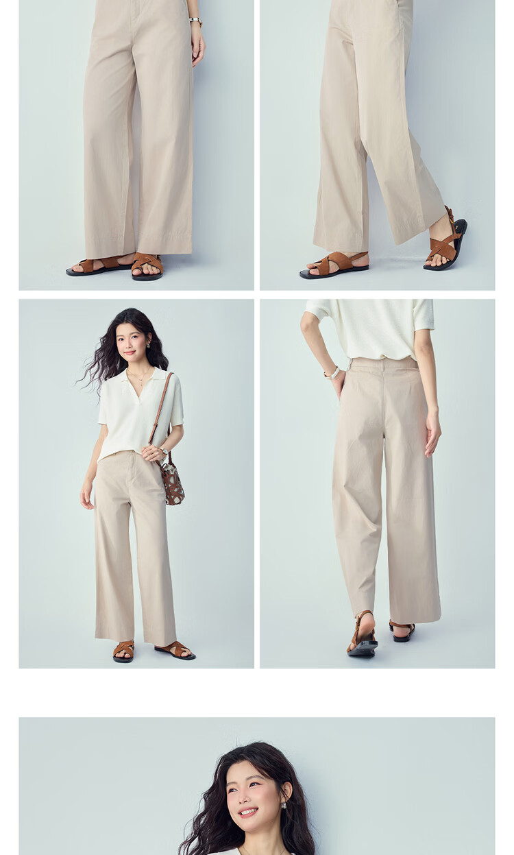 Giordano Women's Pants 2026 Summer New Pure Cotton High Waist Straight Casual Wide Leg Trousers 05416318 12