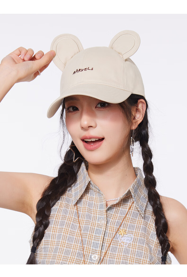 CACUSS Women's Duckbill Cap Spring Summer New Pure Cotton Soft Top Cartoon Age-Reducing Ear Baseball Cap Cute Bear Brown 8