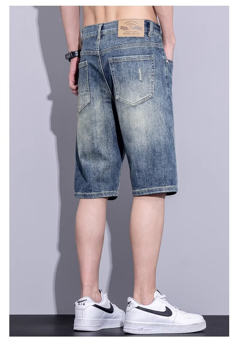 ROMON Summer Lightweight Denim Shorts Men Casual Loose Straight Five-Point Pants Faded Blue Size 30 16