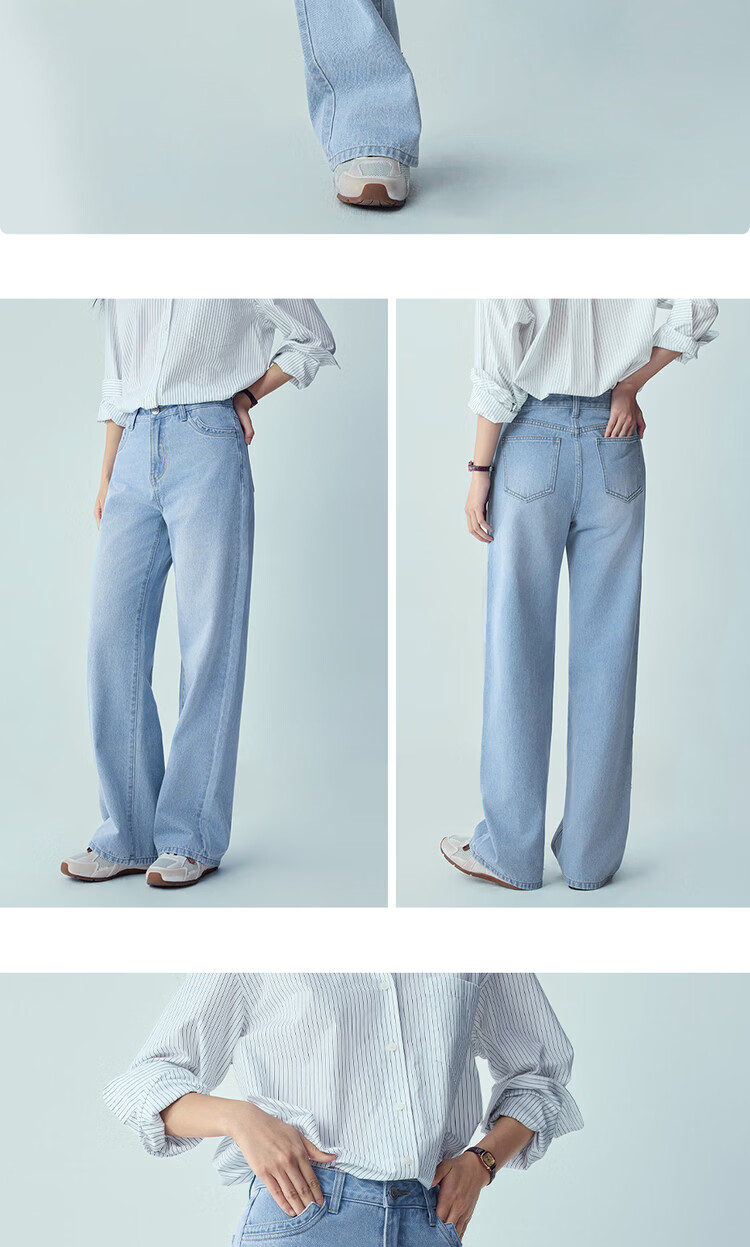 Giordano Women's Pants, New Summer 2026 Style, Pure Cotton Vintage Washed Straight-Leg Whisker Jeans, 13416339 16