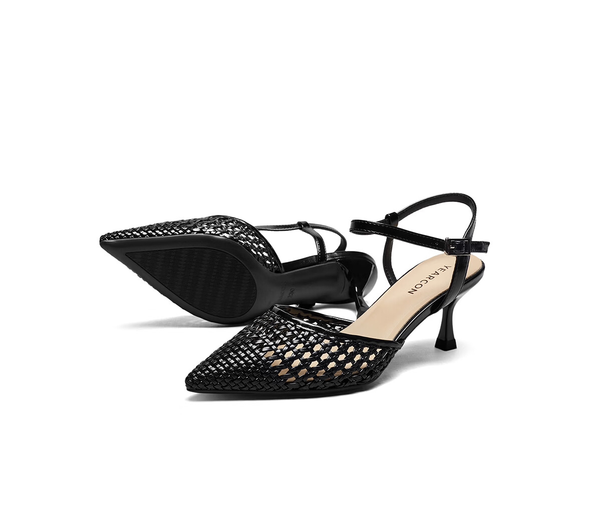Yierkang Women's Pointed Toe Stiletto Backless Woven Mesh Peep Toe Sandals 29996W Silver Size 37 13