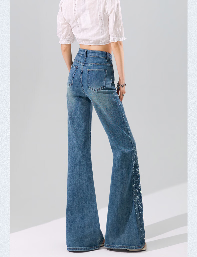 Langsha Starry Sky Rhinestone Denim Jeans Women Spring Summer High Waist Wide Leg Slim Flare Design Loose Casual Pants Female 18