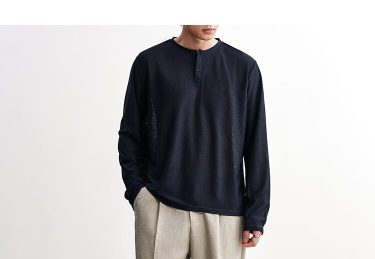HAUT TON Fine Herringbone Texture Long Sleeve T-Shirt Men 2026 Spring Autumn New Base Layer Henley Collar Top 6002 21
