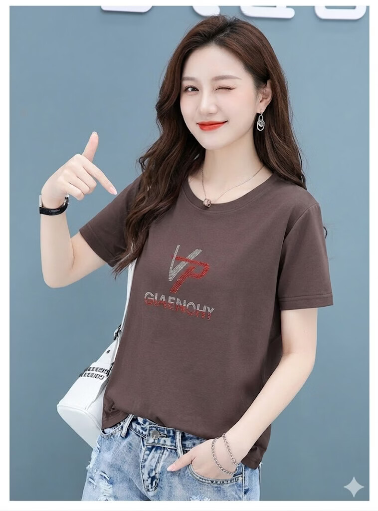 AEMAPE Women's Short Sleeve Summer 2026 New Mid-Age Thin Loose Fit Crew Neck T-Shirt 12