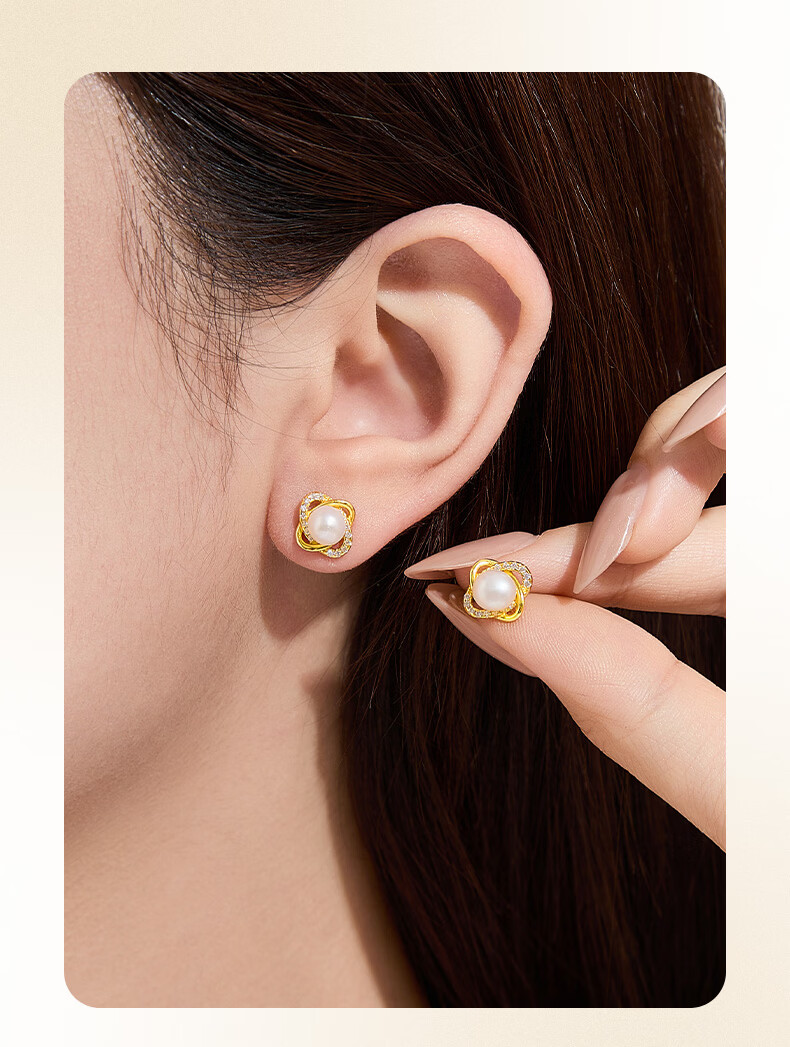 Ya Yi [Lao Miao Gold] Pearl Silver Ear Studs Women's Birthday Anniversary Gift for Girlfriend Wife 9