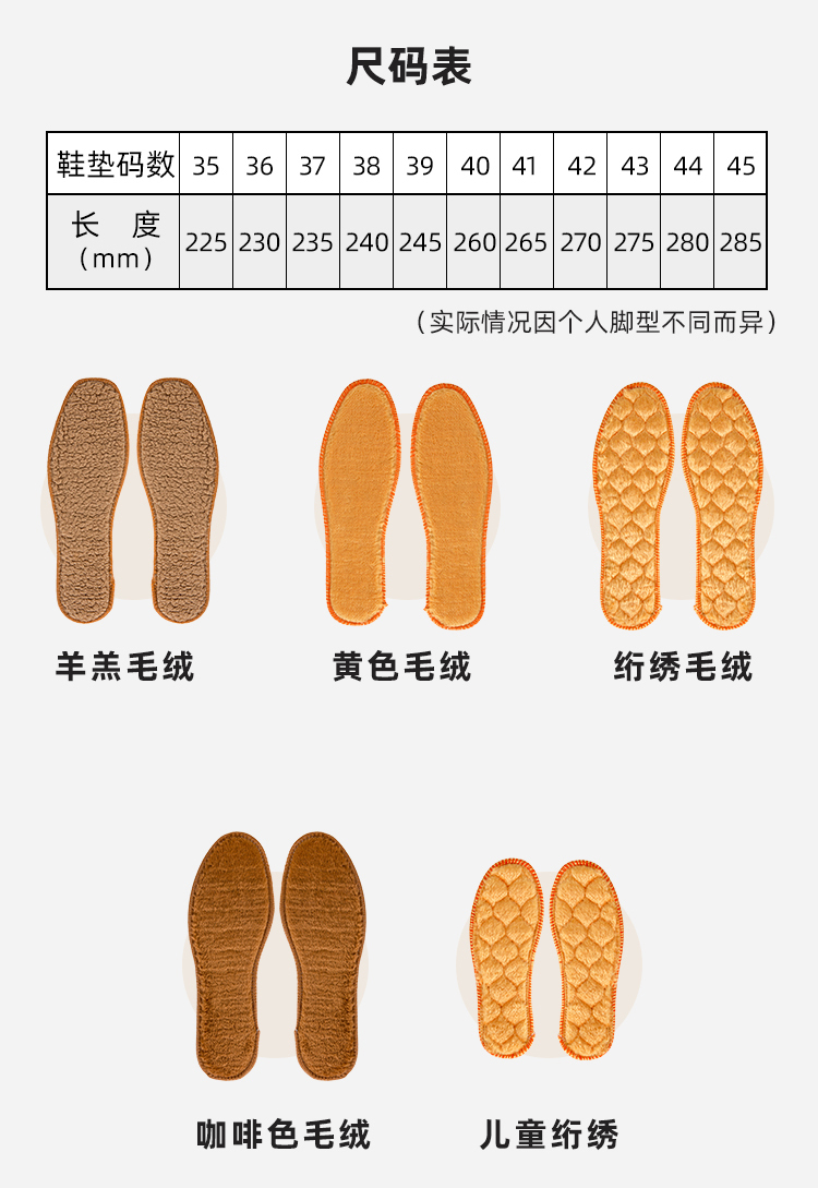 足迹优品棉鞋垫加绒加厚鞋垫锁边不掉毛透气吸汗金黄1双43码