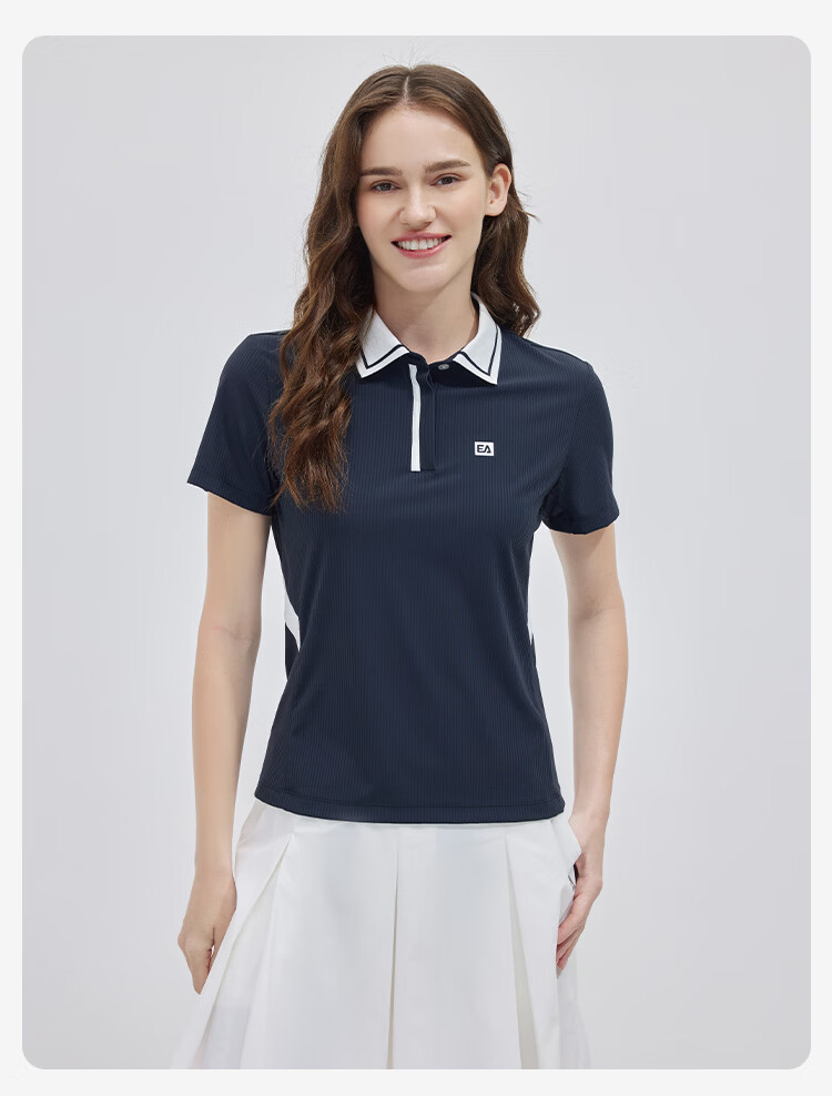 ELLE ACTIVE Colorblock Sports Polo Shirt Women Summer Slim Fit Versatile T-Shirt Short Sleeve Casual Commuting Black XL 8