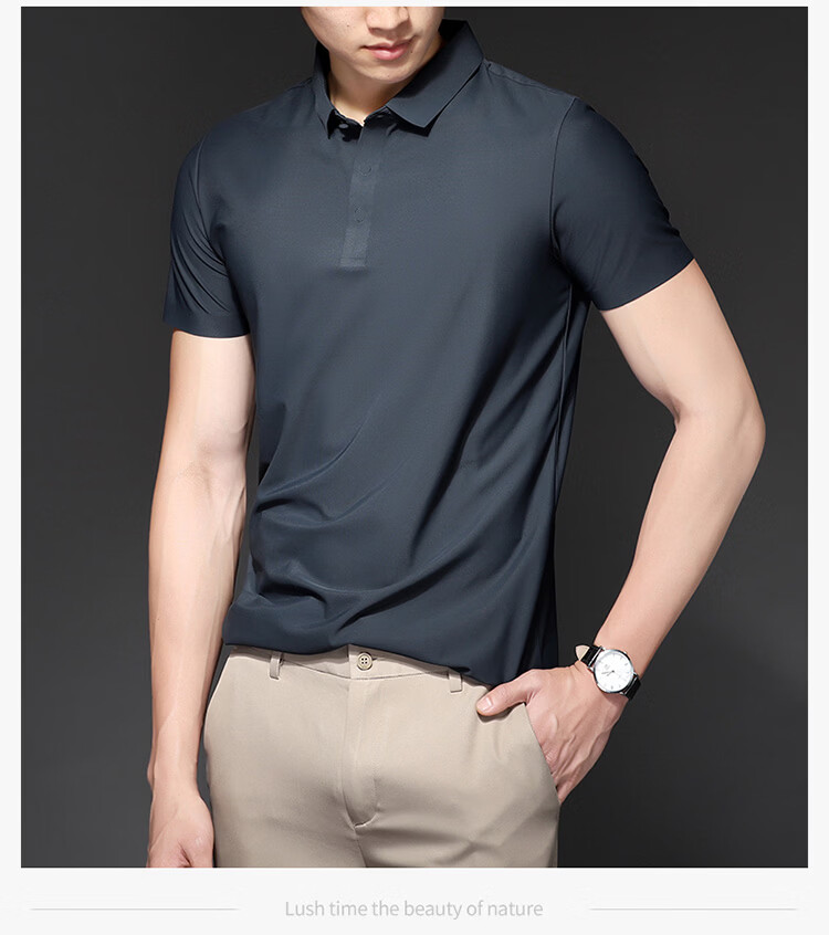 ROMON Short Sleeve Polo Shirt Men's Summer Business Casual Cool Breathable Ice Silk Top Medium Gray XL 27