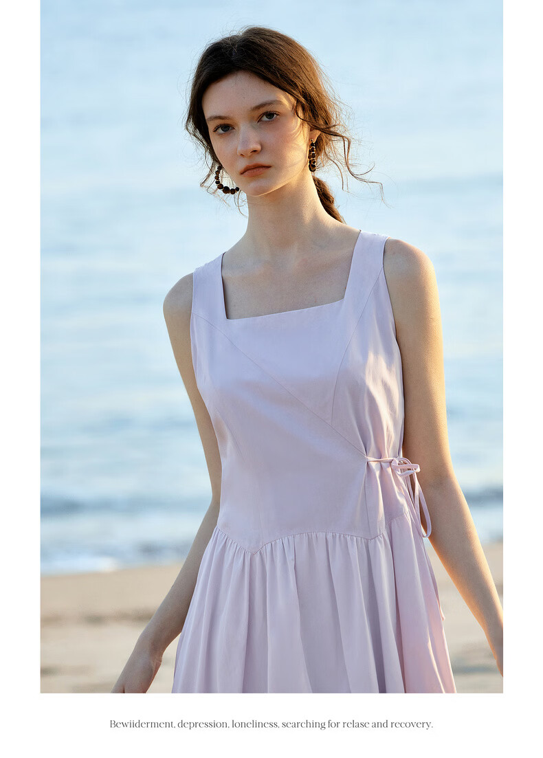 Olrain European Style Summer New French Gentle Short Dress Unique Waist Slimming Sleeveless Bubble Dress Purple XL 11