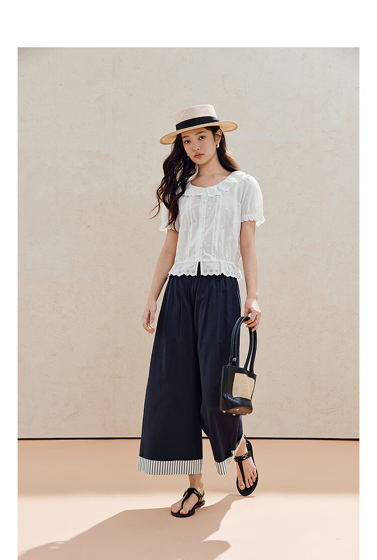 INMAN INMAN [Runway Style] Puff Sleeve Lace Peter Pan Collar Blouse, Summer 2026, Pure Cotton Short Sleeve, White, Size L 17