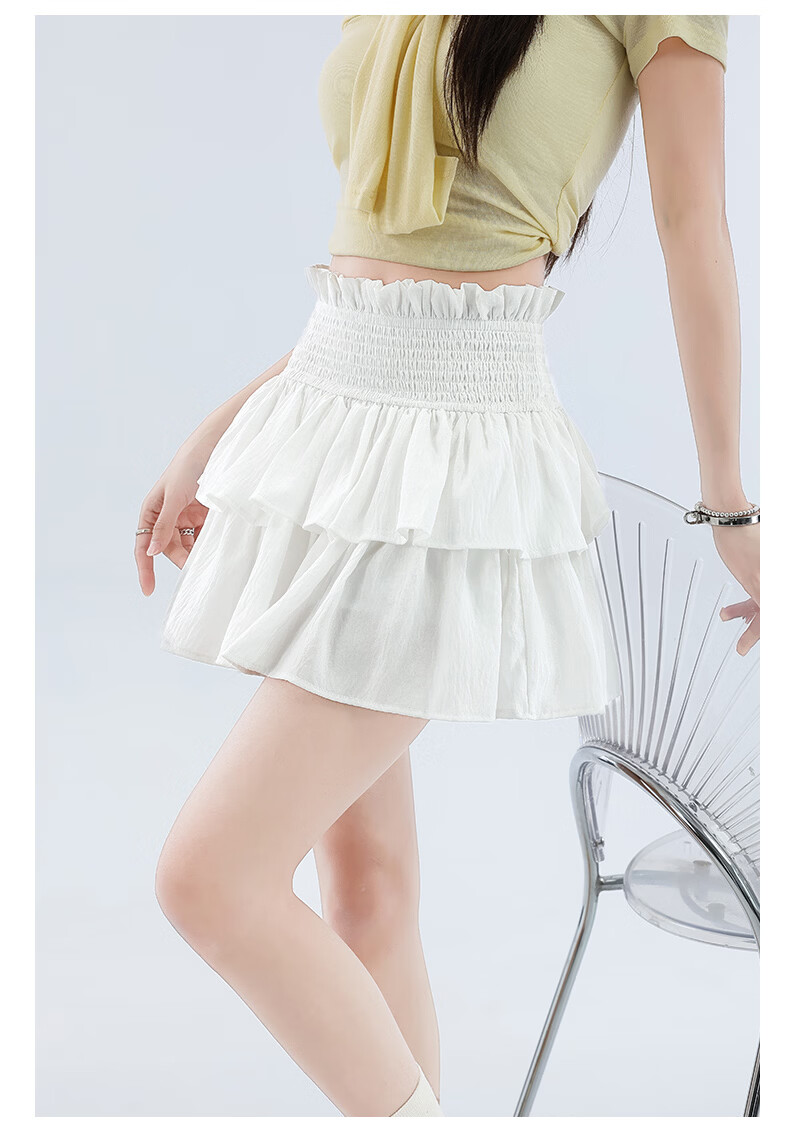 Langsha Ballet Short Skirt Women's Summer New Elastic Waist A-Line Pleated Lace Ruffled Puff Skirt Fashion Sweet Style 14